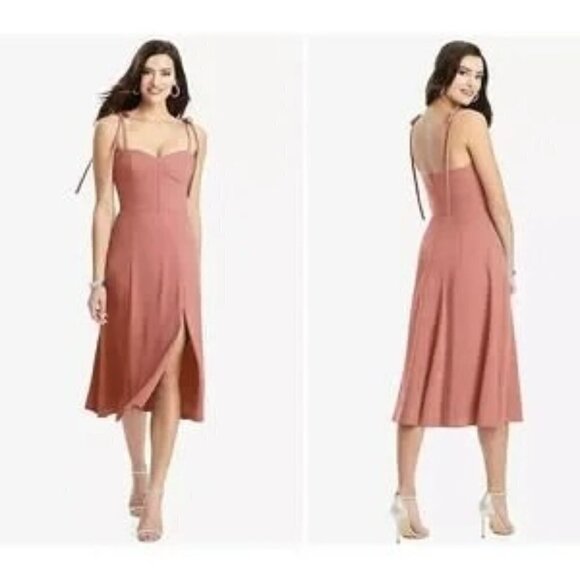 Dessy Collection Womens Bustier Crepe Midi Dress Desert Rose Size 8 NWT - Picture 2 of 8